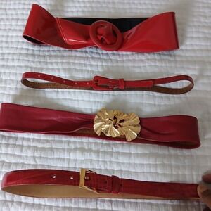 Red Vintage Leather and Other Materials Belt Lot. Very Rare.